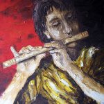 bermain seruling, oil on canvas , 50 x 60, tahun 2004